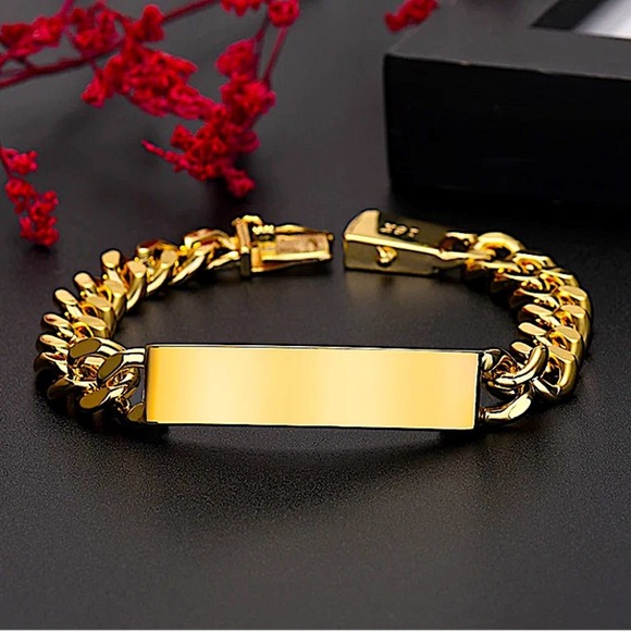 Gold Plated Name Tag Cuban Unisex Chain Link Bracelet - Picture 5 of 10